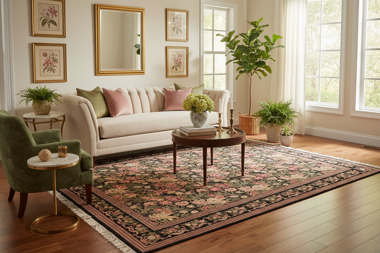 handmade Transitional David Black Green Hand Knotted RECTANGLE 100% WOOL area rug 8x10