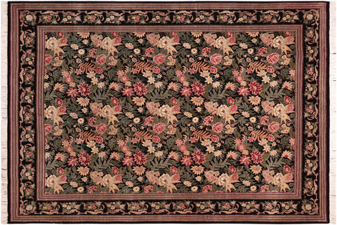 handmade Transitional David Black Green Hand Knotted RECTANGLE 100% WOOL area rug 8x10