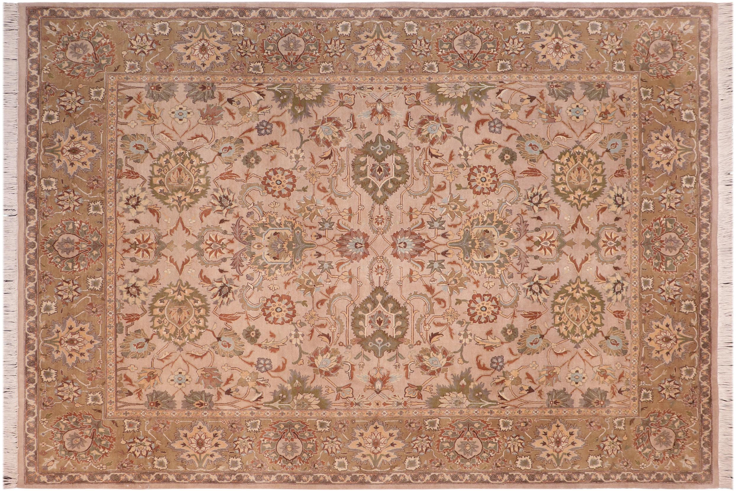 handmade Traditional Lahore Taupe Brown Hand Knotted RECTANGLE 100% WOOL area rug 8x10