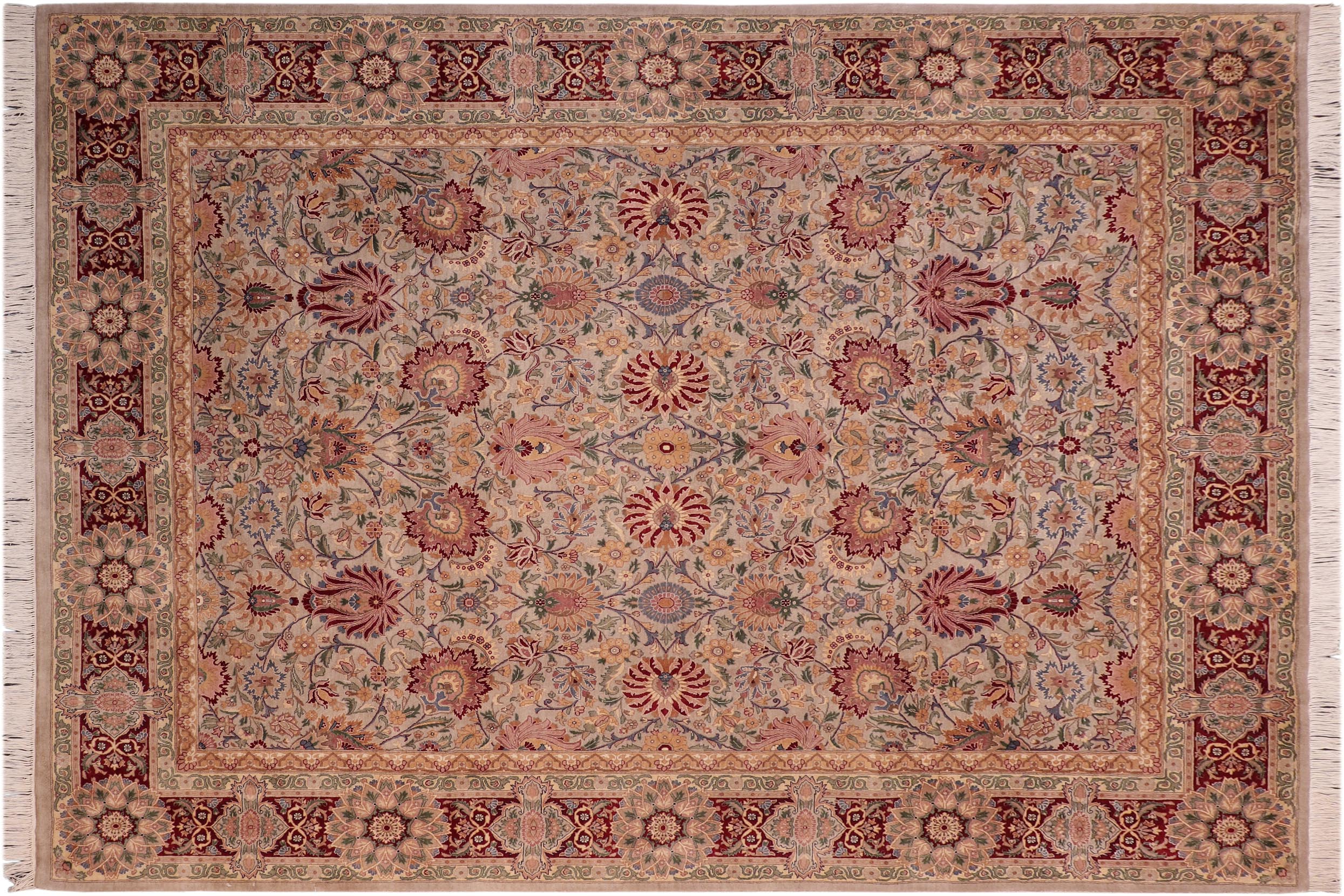 handmade Traditional Lahore Gray Red Hand Knotted RECTANGLE 100% WOOL area rug 8x10