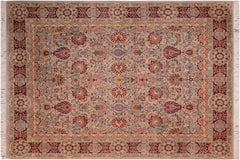 handmade Traditional Lahore Gray Red Hand Knotted RECTANGLE 100% WOOL area rug 8x10