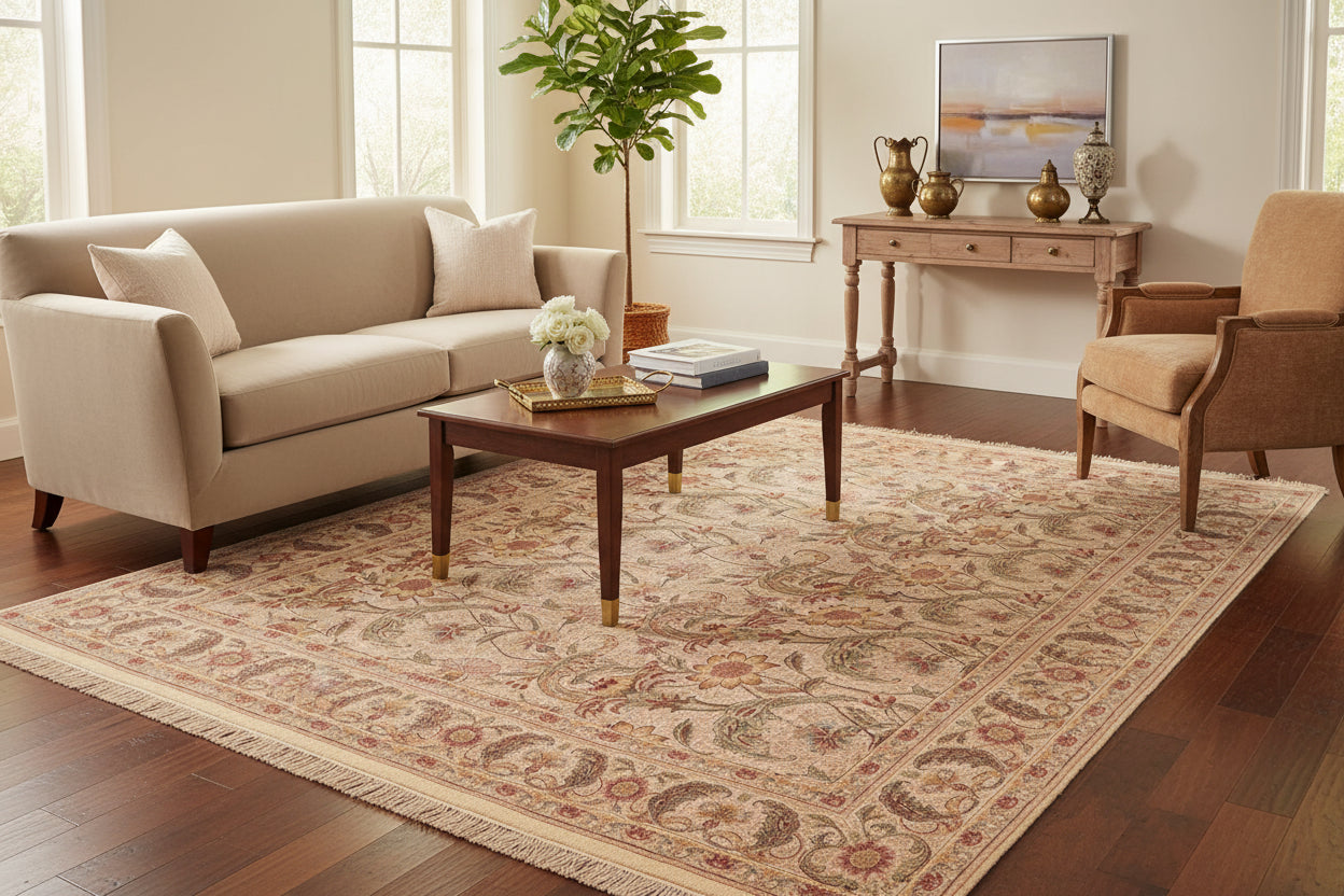 handmade Transitional Azeem Beige Green Hand Knotted RECTANGLE 100% WOOL area rug 8x10