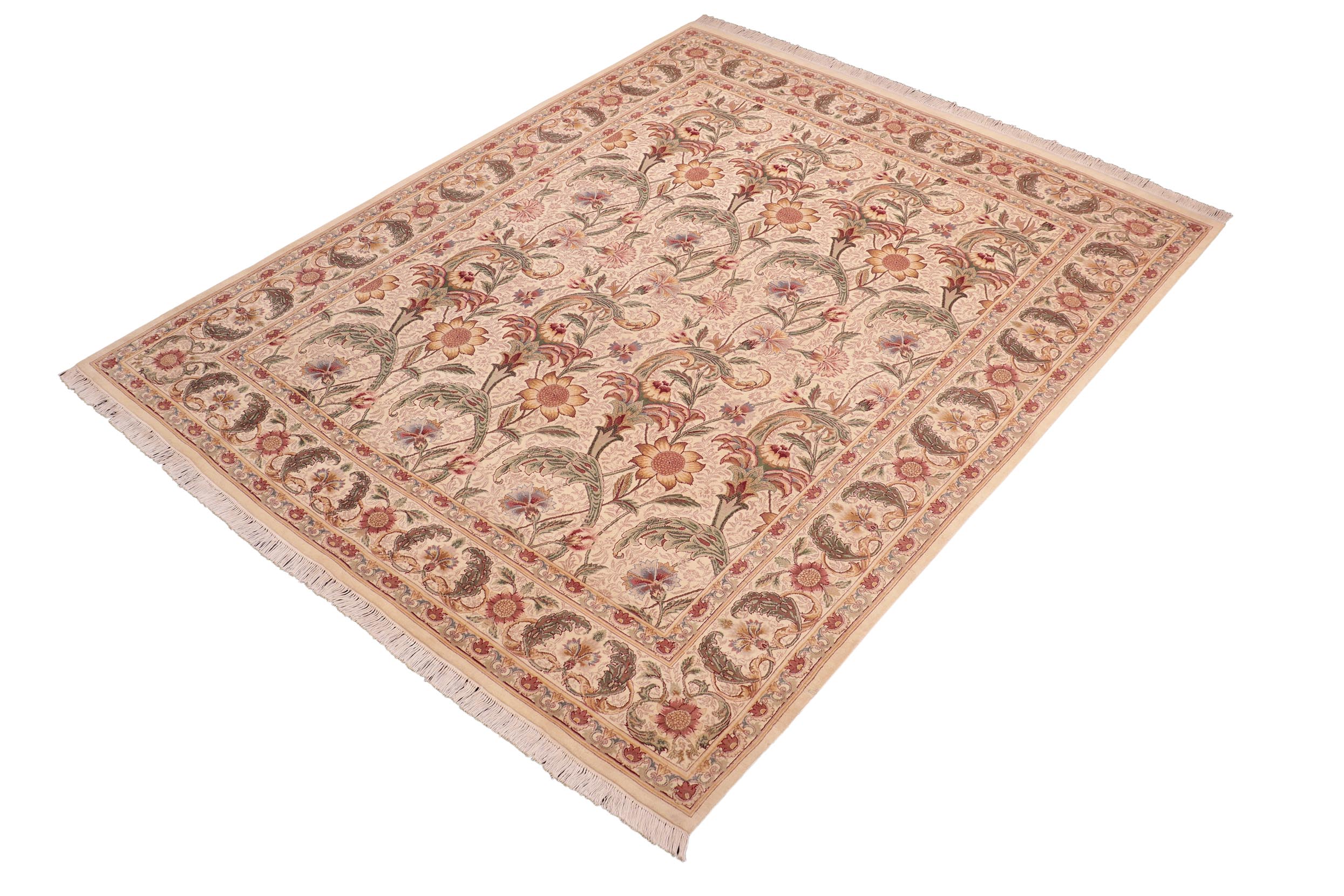 handmade Transitional Azeem Beige Green Hand Knotted RECTANGLE 100% WOOL area rug 8x10