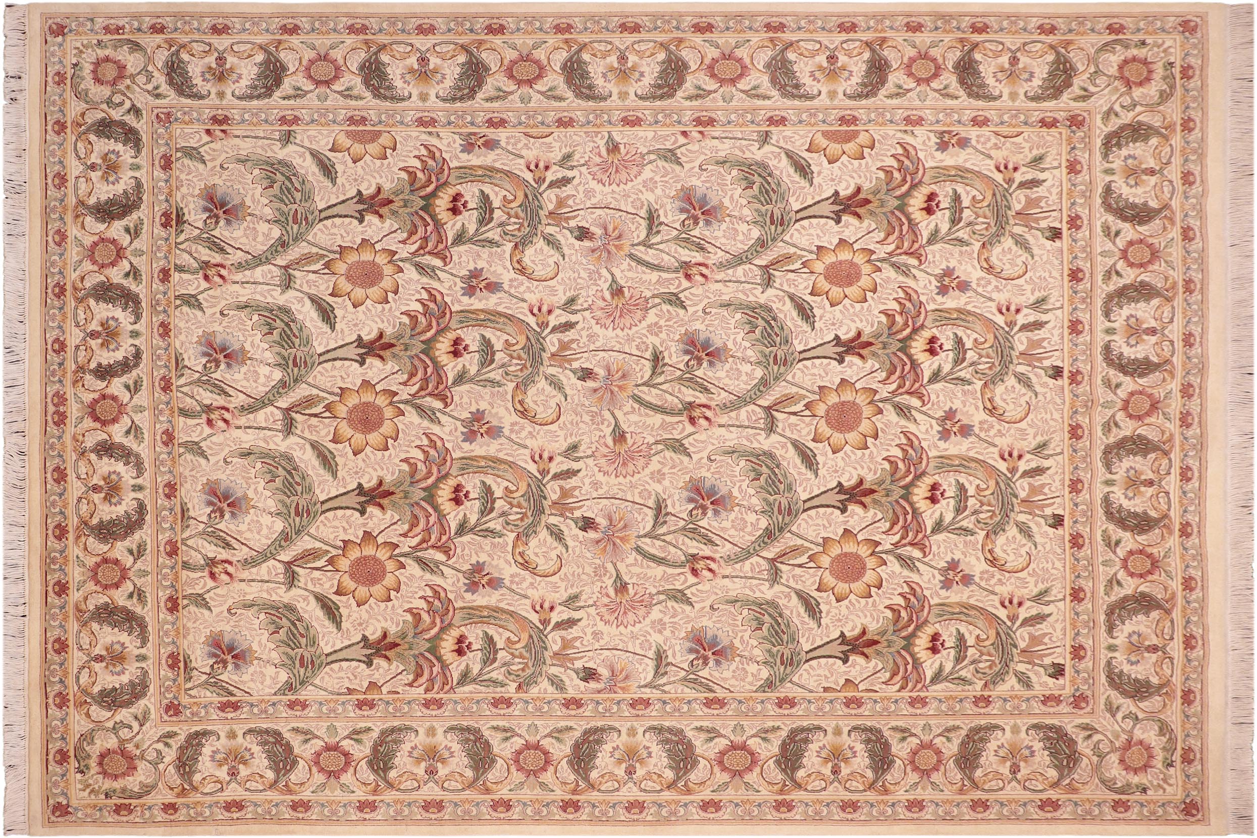 handmade Transitional Azeem Beige Green Hand Knotted RECTANGLE 100% WOOL area rug 8x10