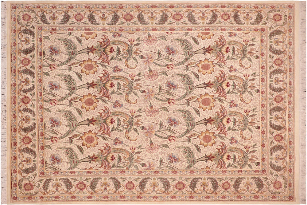 handmade Transitional Azeem Beige Green Hand Knotted RECTANGLE 100% WOOL area rug 8x10