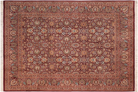 handmade Traditional New Asif Maroon Green Hand Knotted RECTANGLE 100% WOOL area rug 8x10