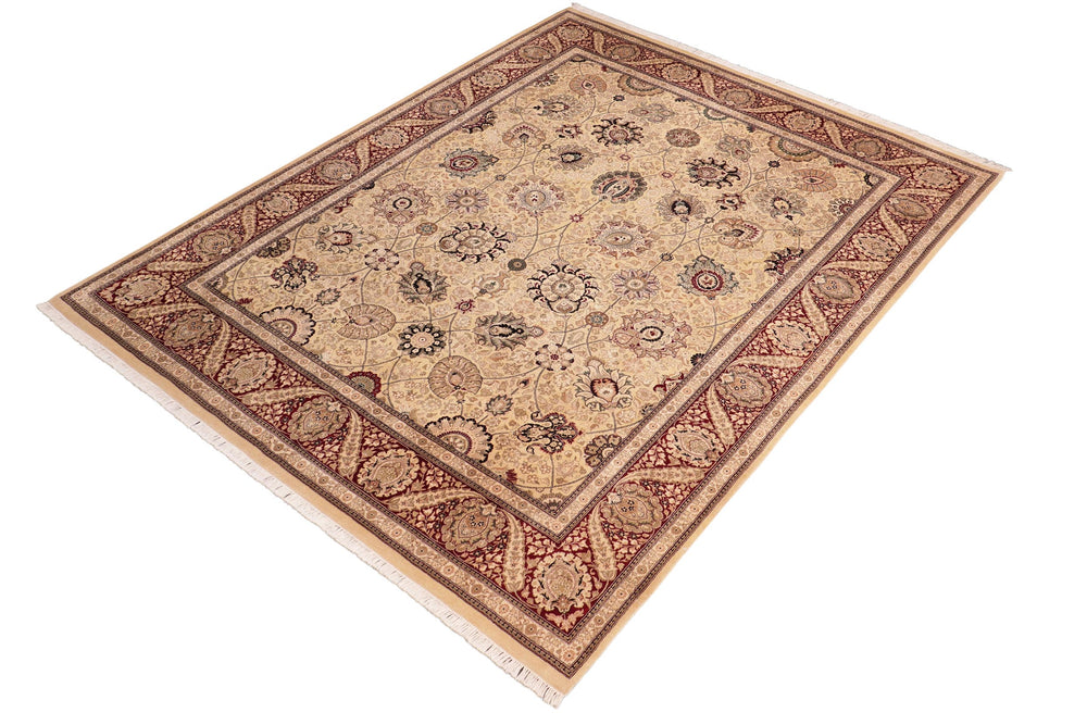 handmade Traditional Mubashar Beige Red Hand Knotted RECTANGLE 100% WOOL area rug 8x10