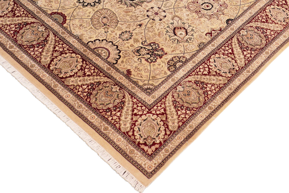 handmade Traditional Mubashar Beige Red Hand Knotted RECTANGLE 100% WOOL area rug 8x10