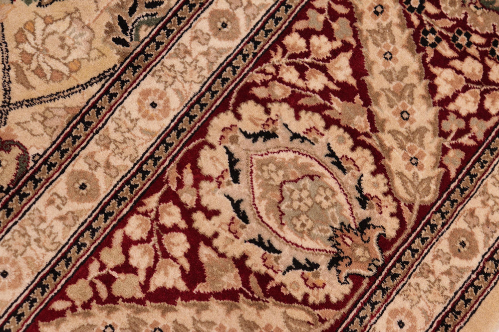 handmade Traditional Mubashar Beige Red Hand Knotted RECTANGLE 100% WOOL area rug 8x10