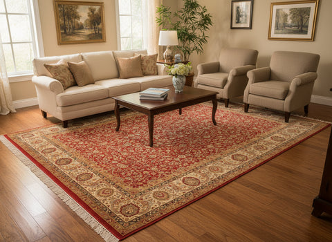 handmade Traditional Regular Red Beige Hand Knotted RECTANGLE 100% WOOL area rug 8x10