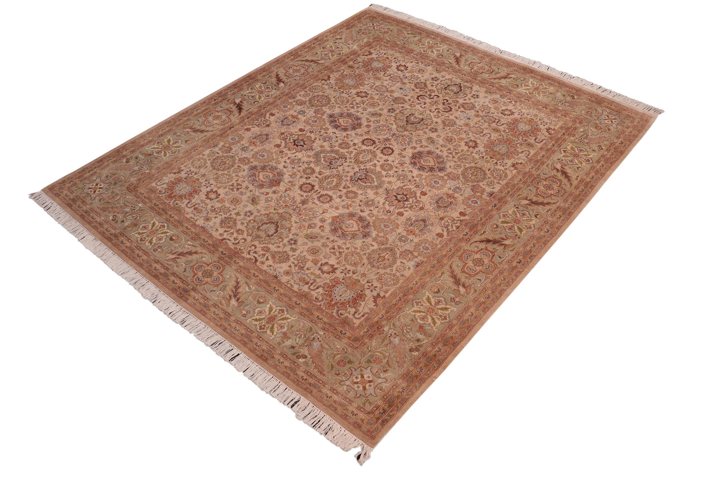 handmade Traditional Mehal Taupe Green Hand Knotted RECTANGLE 100% WOOL area rug 8x10