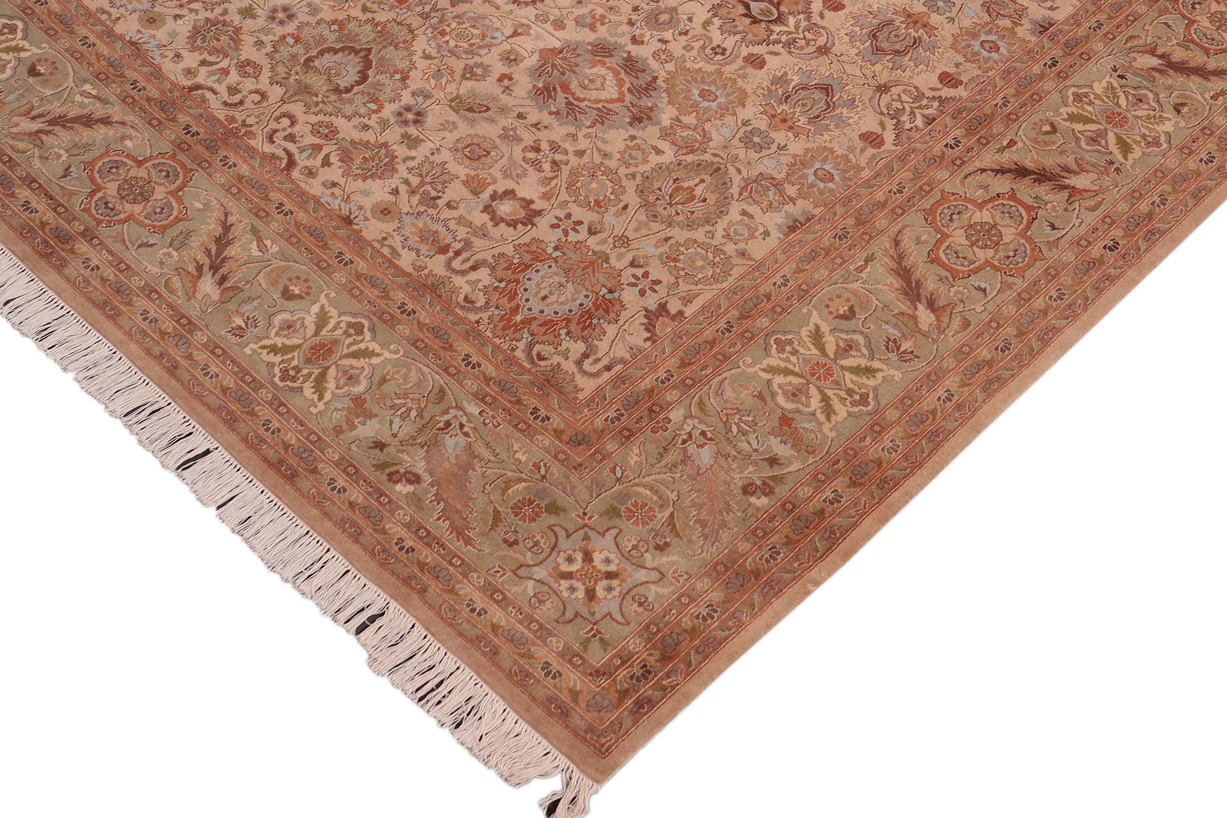 handmade Traditional Mehal Taupe Green Hand Knotted RECTANGLE 100% WOOL area rug 8x10