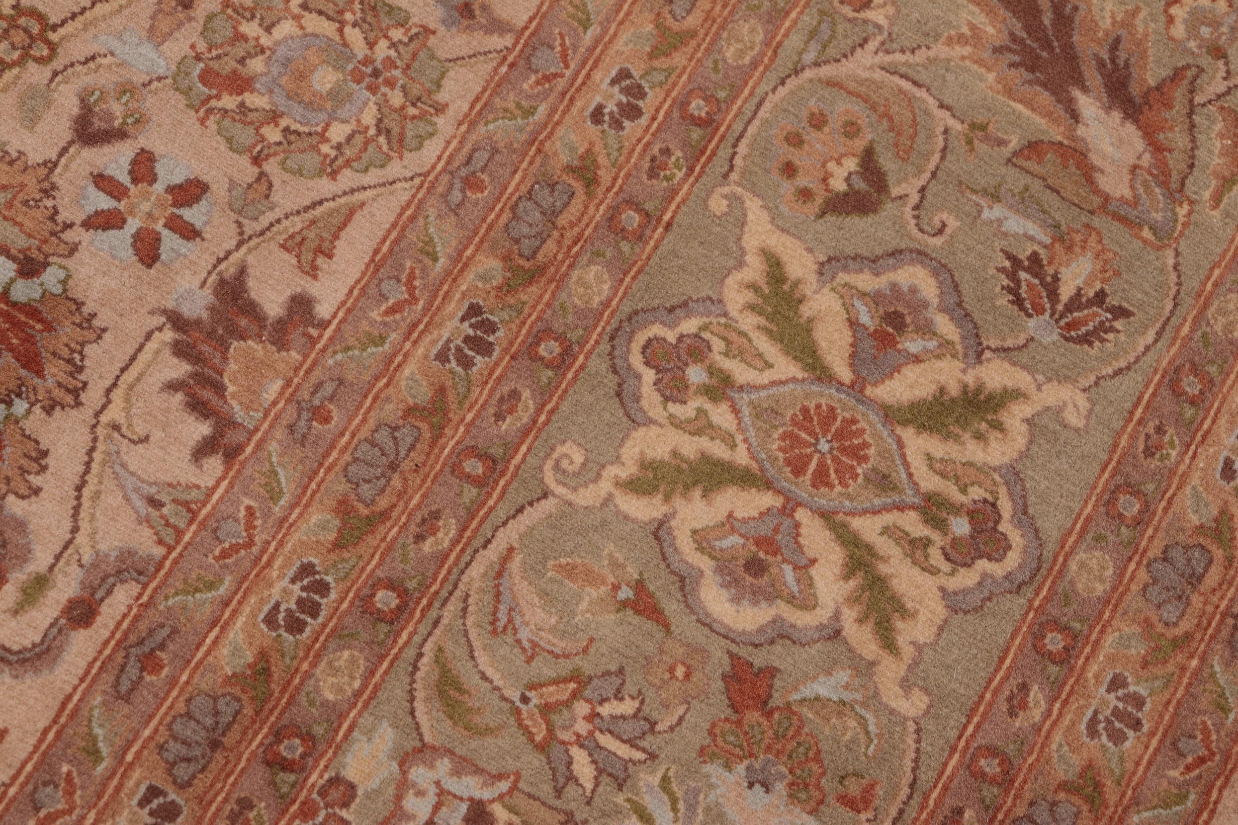 handmade Traditional Mehal Taupe Green Hand Knotted RECTANGLE 100% WOOL area rug 8x10