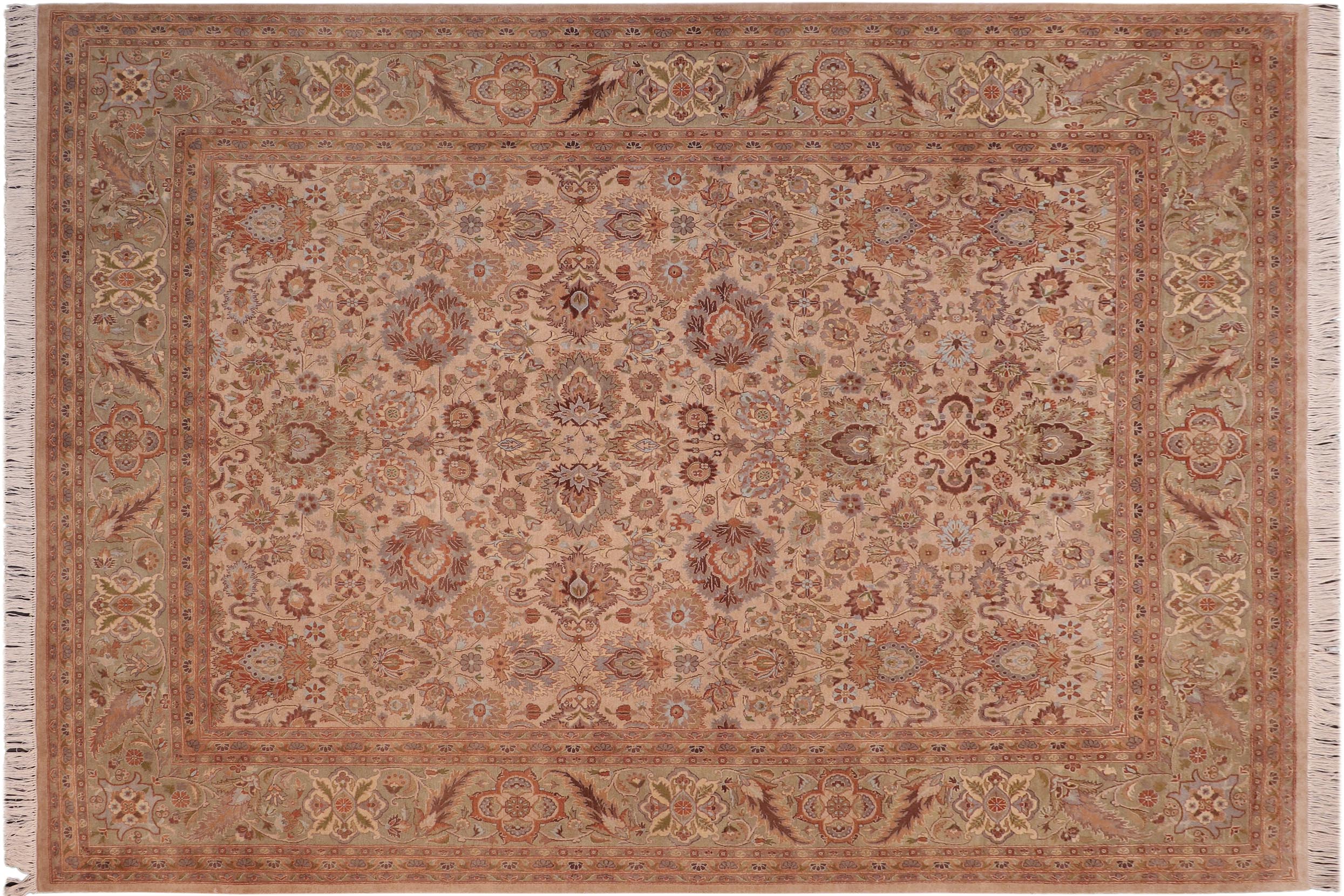 handmade Traditional Mehal Taupe Green Hand Knotted RECTANGLE 100% WOOL area rug 8x10