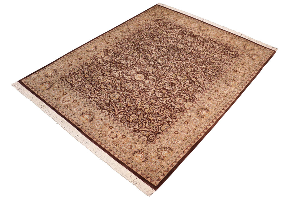 handmade Traditional Regular Brown Green Hand Knotted RECTANGLE 100% WOOL area rug 8x10