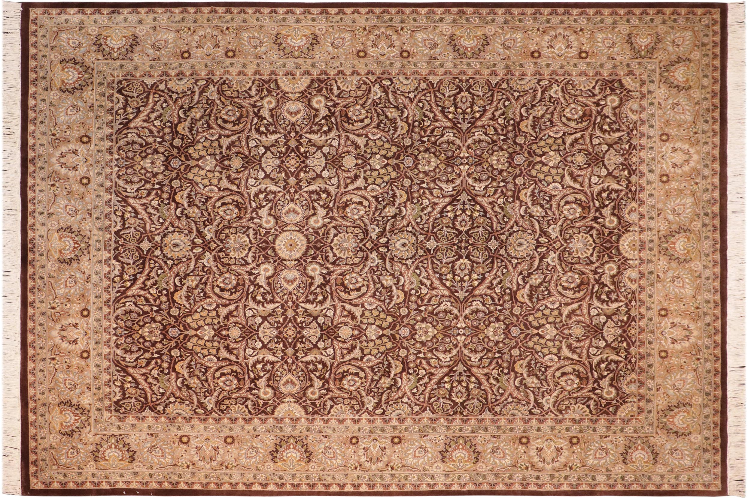 handmade Traditional Regular Brown Green Hand Knotted RECTANGLE 100% WOOL area rug 8x10