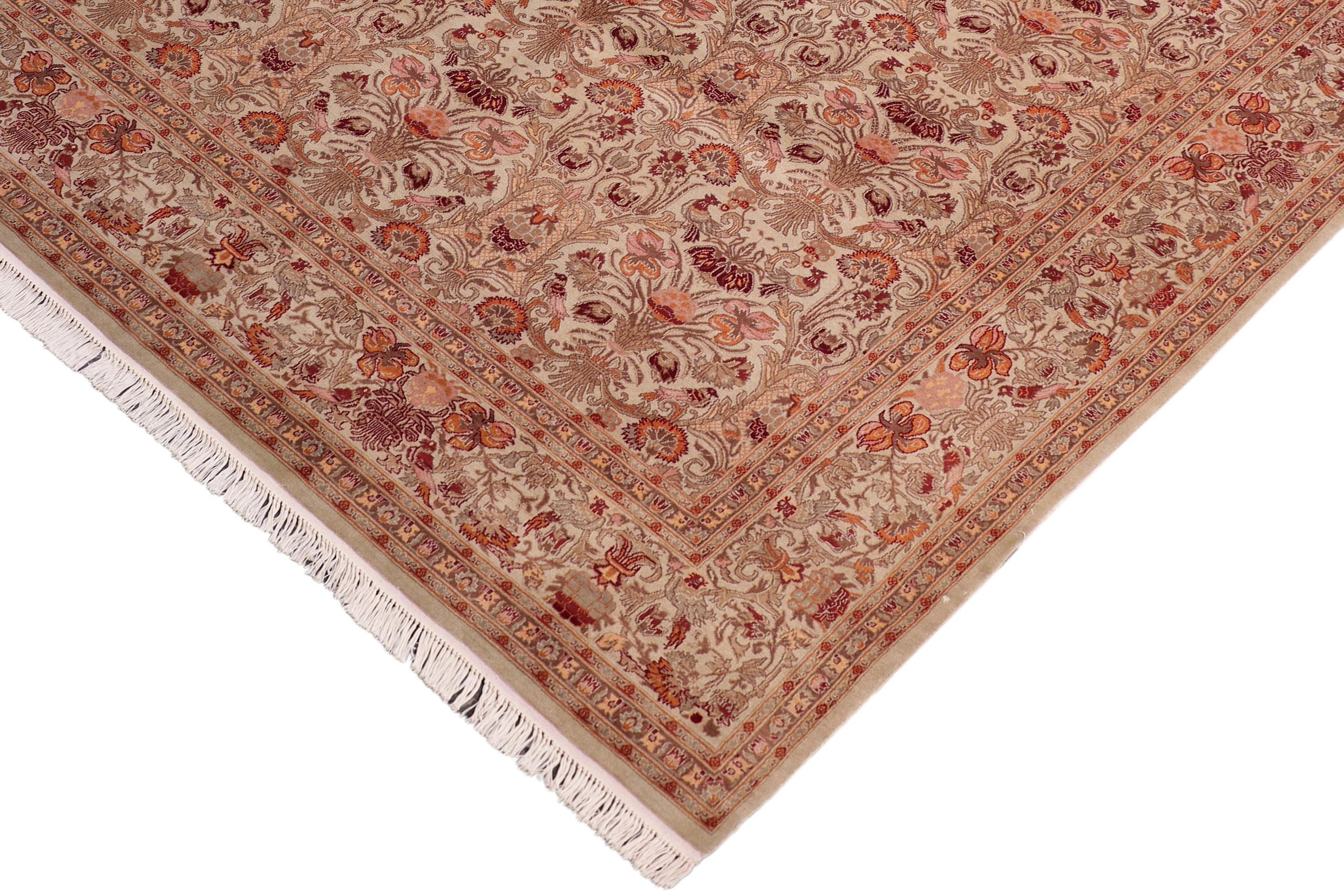 handmade Transitional Sayra Green Beige Hand Knotted RECTANGLE 100% WOOL area rug 8x10