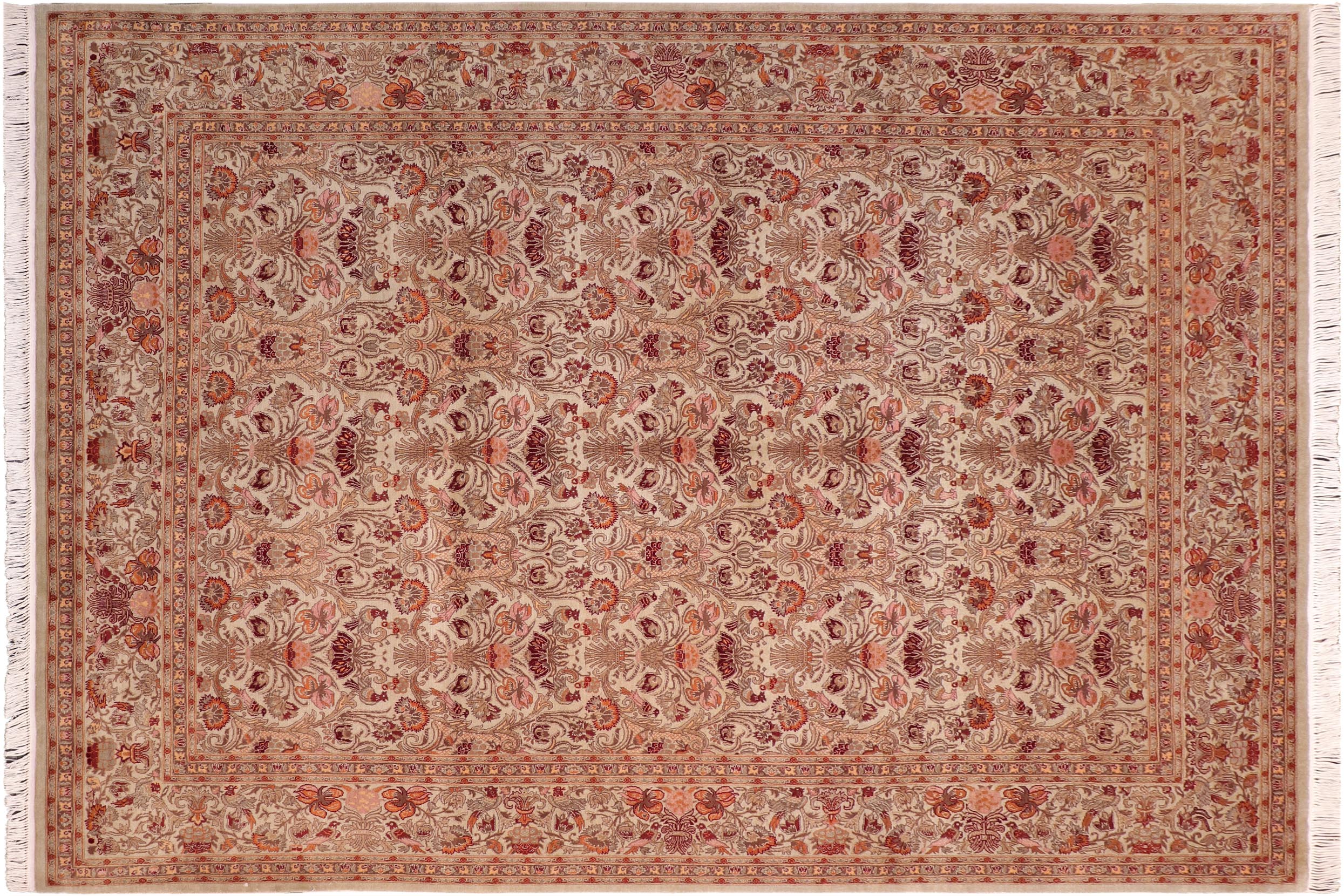 handmade Transitional Sayra Green Beige Hand Knotted RECTANGLE 100% WOOL area rug 8x10