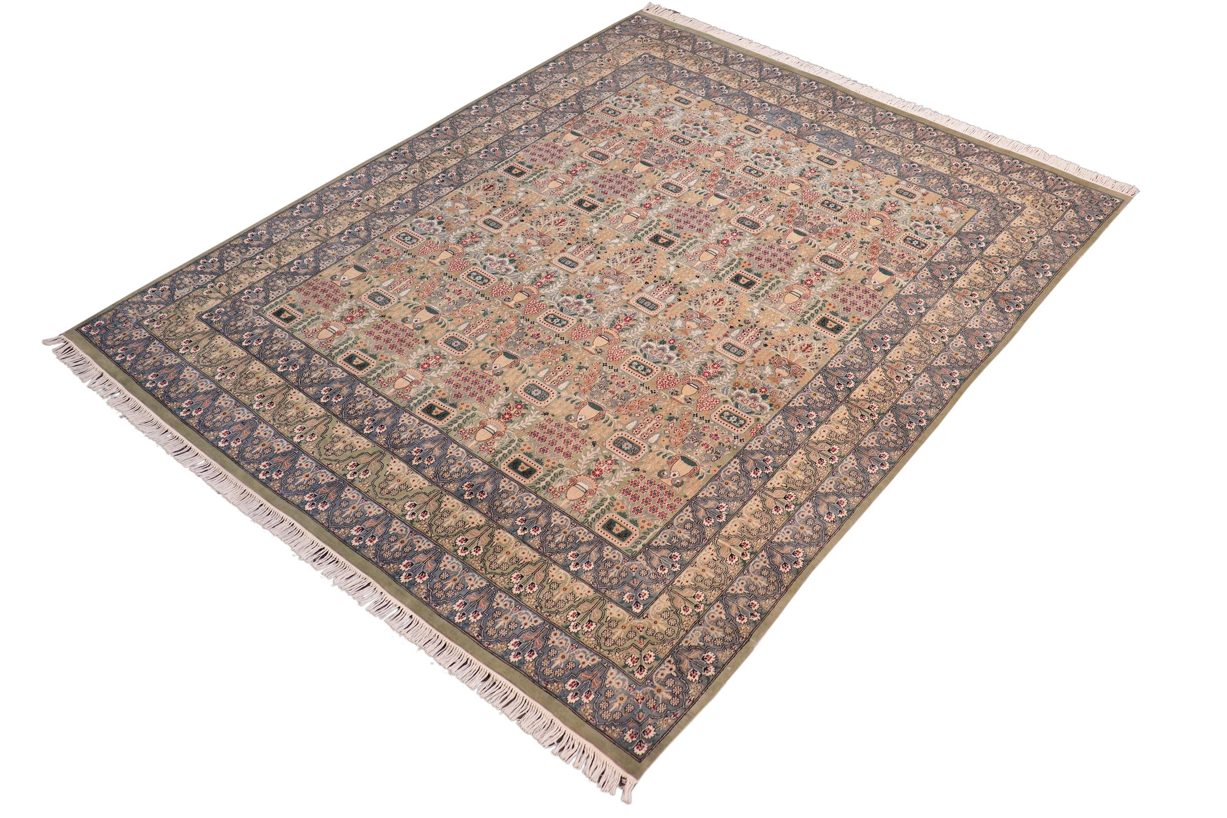 handmade Transitional Razia Green Gray Hand Knotted RECTANGLE 100% WOOL area rug 8x10