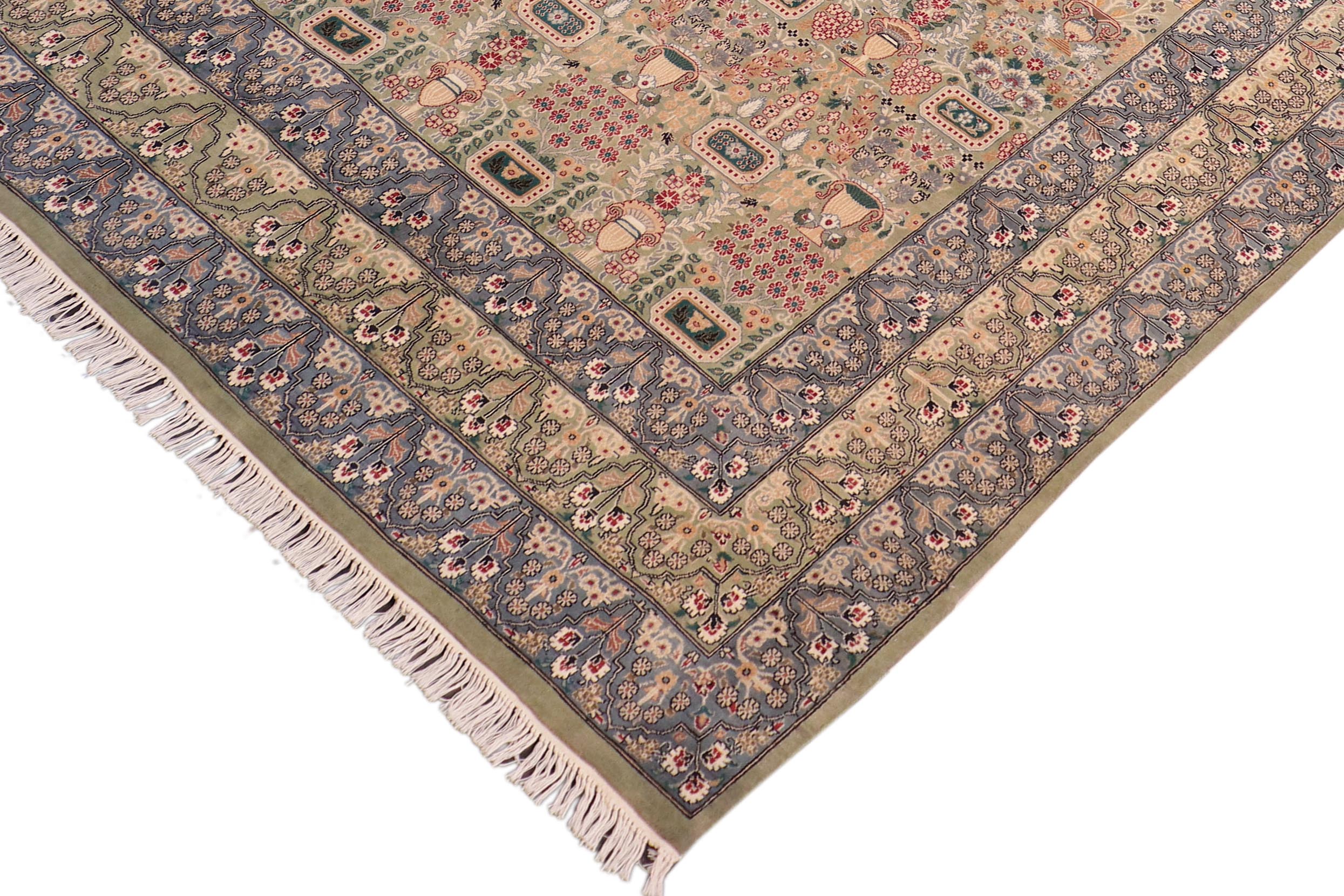 handmade Transitional Razia Green Gray Hand Knotted RECTANGLE 100% WOOL area rug 8x10