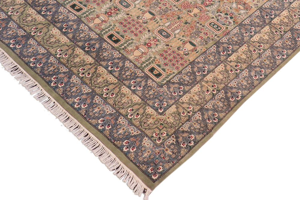 handmade Transitional Razia Green Gray Hand Knotted RECTANGLE 100% WOOL area rug 8x10
