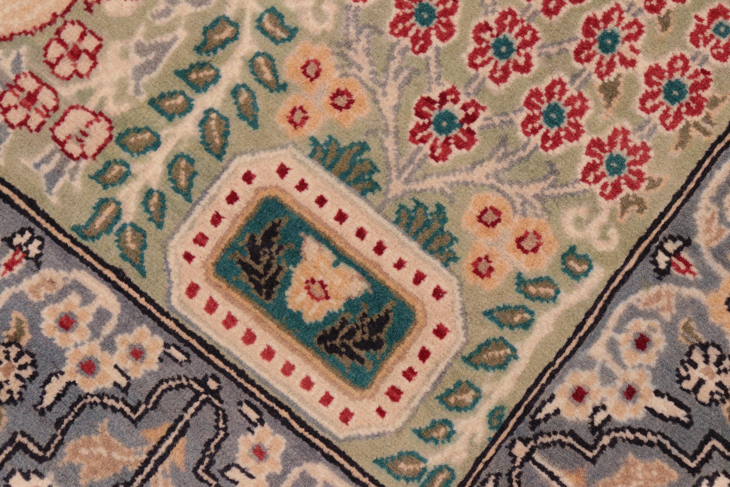 handmade Transitional Razia Green Gray Hand Knotted RECTANGLE 100% WOOL area rug 8x10
