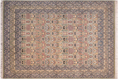 handmade Transitional Razia Green Gray Hand Knotted RECTANGLE 100% WOOL area rug 8x10