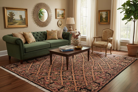 handmade Transitional Bakhtair Black Brown Hand Knotted RECTANGLE 100% WOOL area rug 8x10
