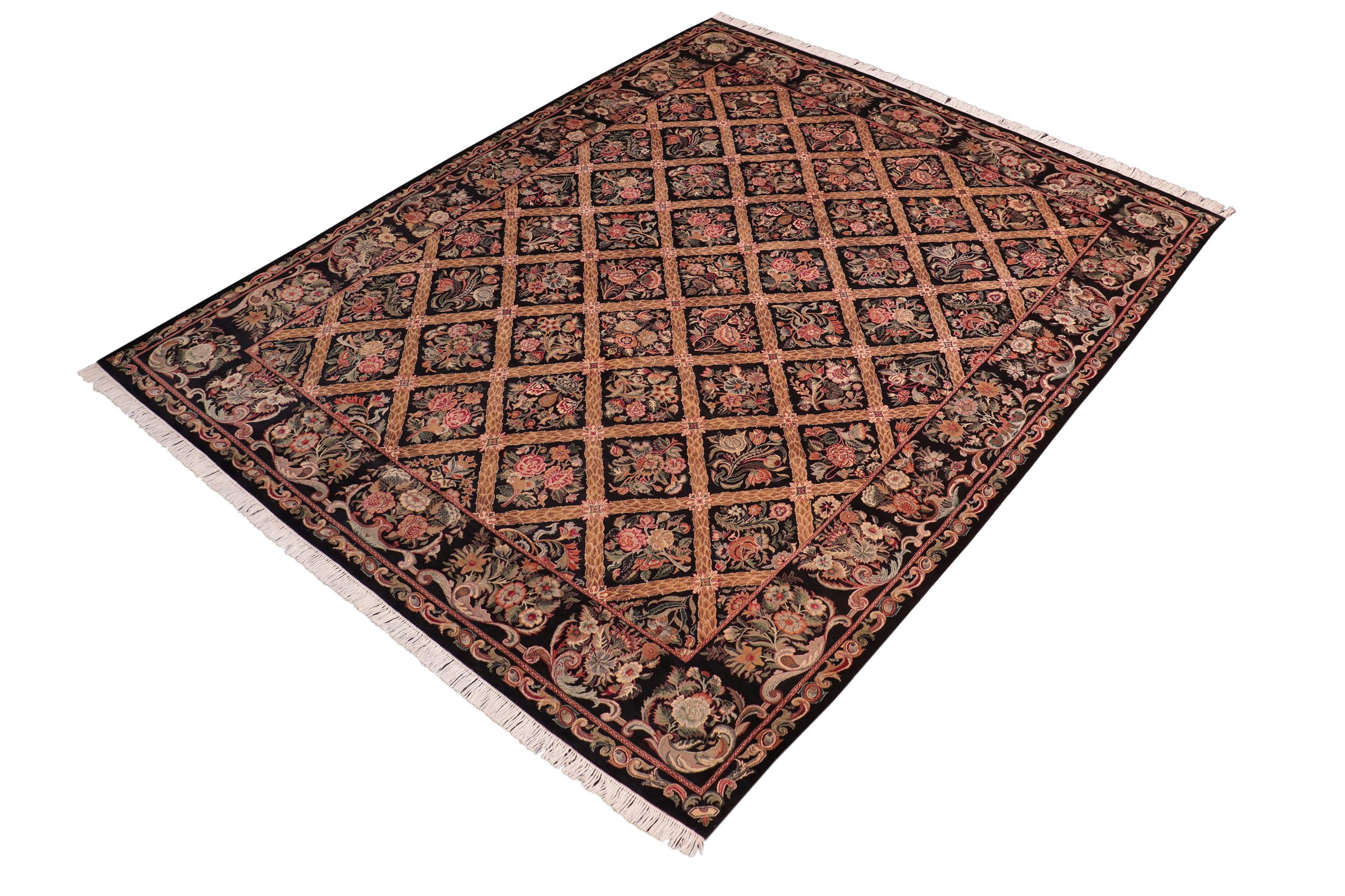 handmade Transitional Bakhtair Black Brown Hand Knotted RECTANGLE 100% WOOL area rug 8x10