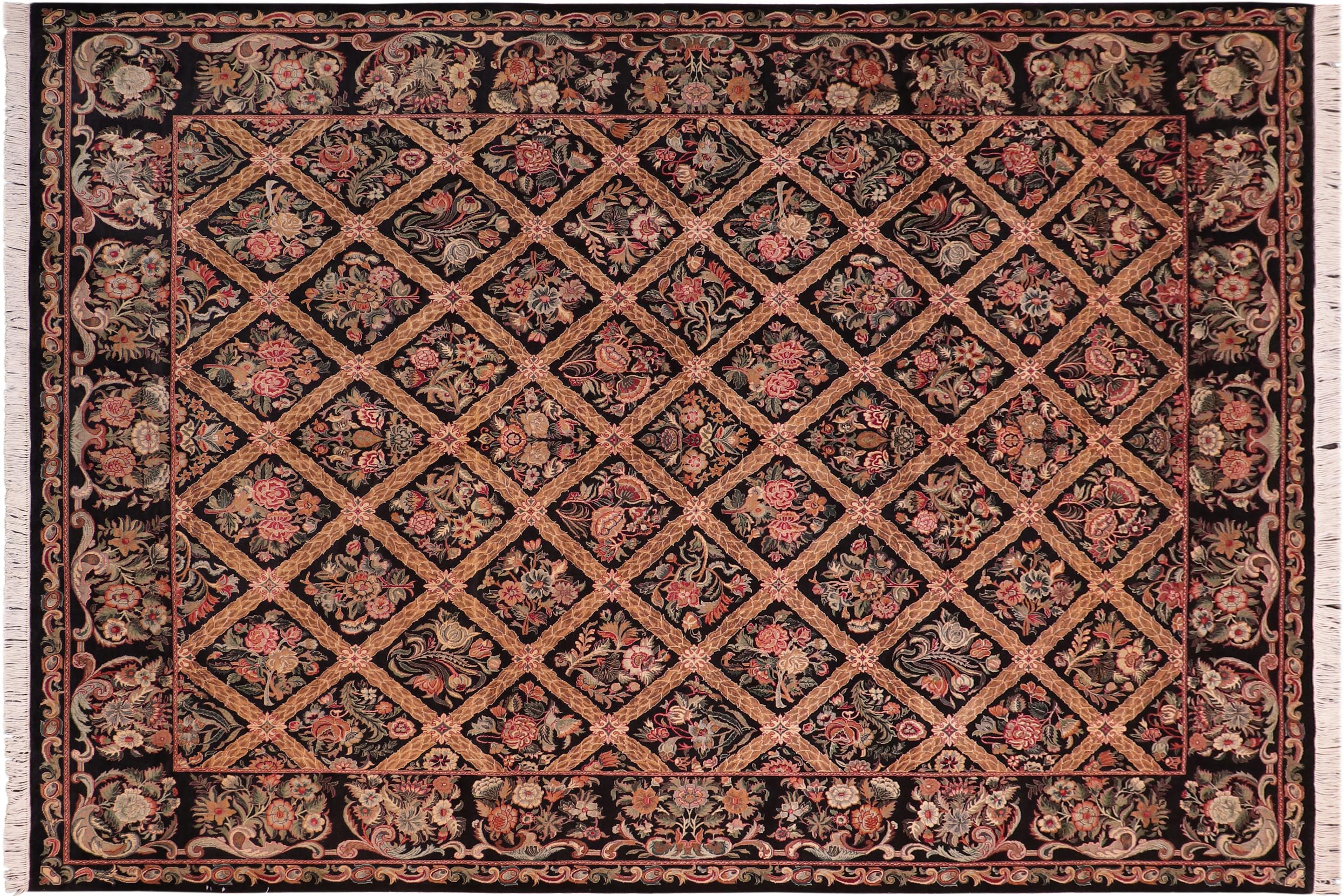 handmade Transitional Bakhtair Black Brown Hand Knotted RECTANGLE 100% WOOL area rug 8x10
