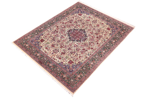 handmade Traditional Barsat Ivory Green Hand Knotted RECTANGLE 100% WOOL area rug 9x12