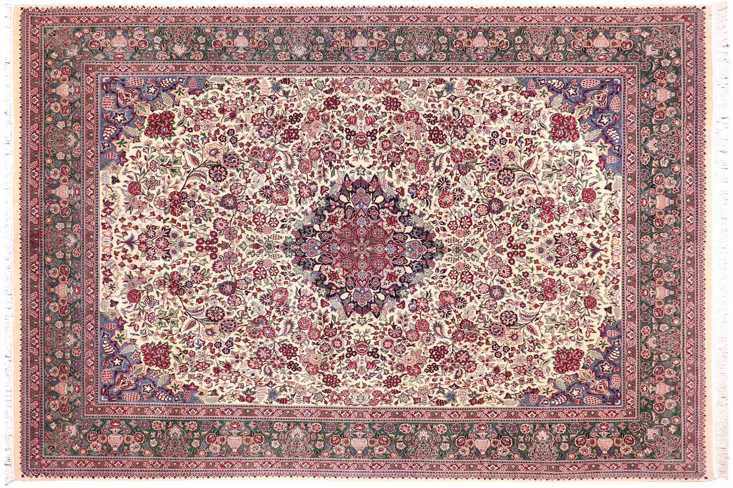 handmade Traditional Barsat Ivory Green Hand Knotted RECTANGLE 100% WOOL area rug 9x12