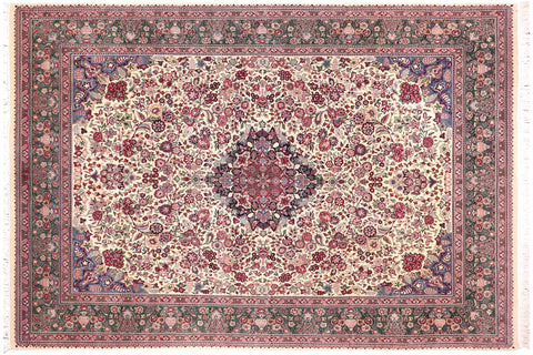handmade Traditional Barsat Ivory Green Hand Knotted RECTANGLE 100% WOOL area rug 9x12