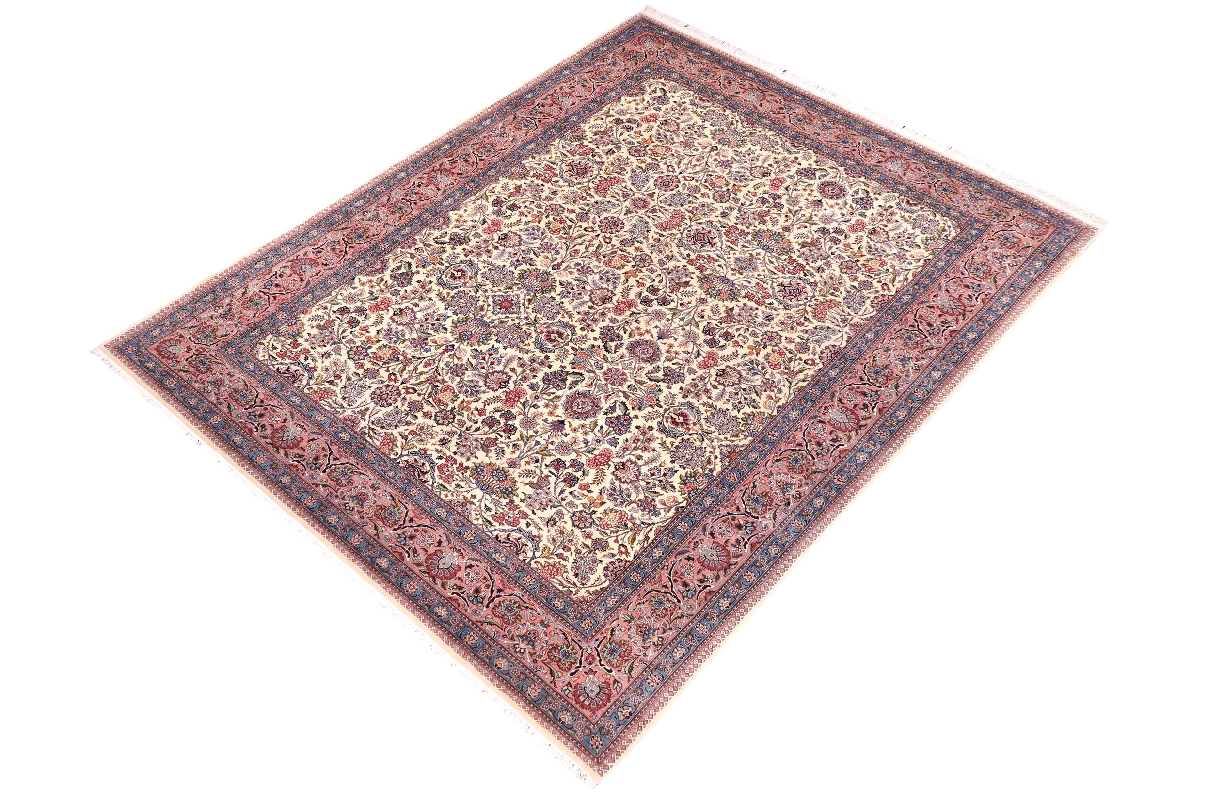 handmade Traditional Shahbaaz Ivory Pink Hand Knotted RECTANGLE 100% WOOL area rug 9x12