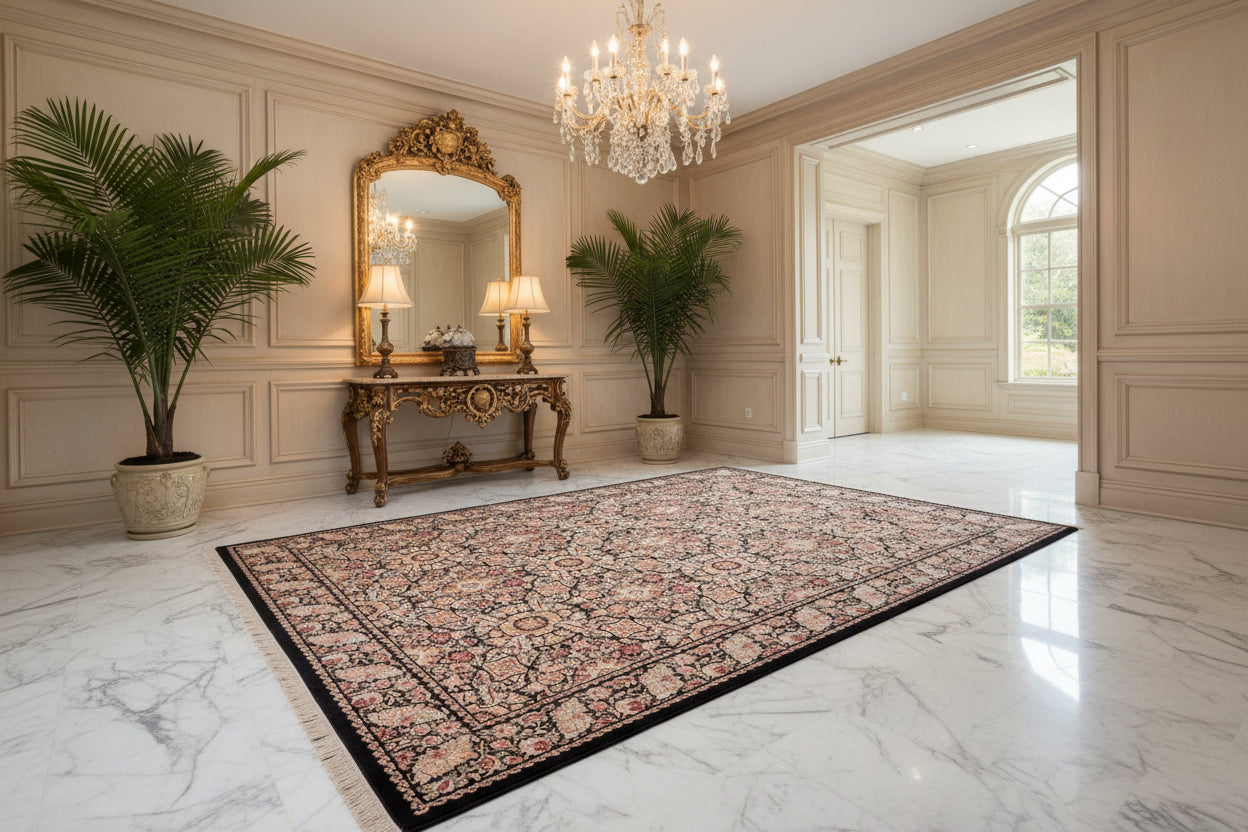 handmade Transitional Doop Black Black Hand Knotted RECTANGLE 100% WOOL area rug 9x12