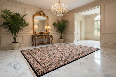 handmade Transitional Doop Black Black Hand Knotted RECTANGLE 100% WOOL area rug 9x12