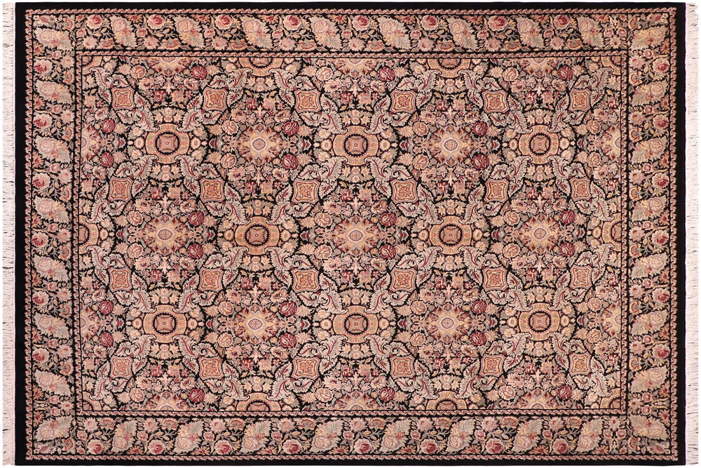 handmade Transitional Doop Black Black Hand Knotted RECTANGLE 100% WOOL area rug 9x12