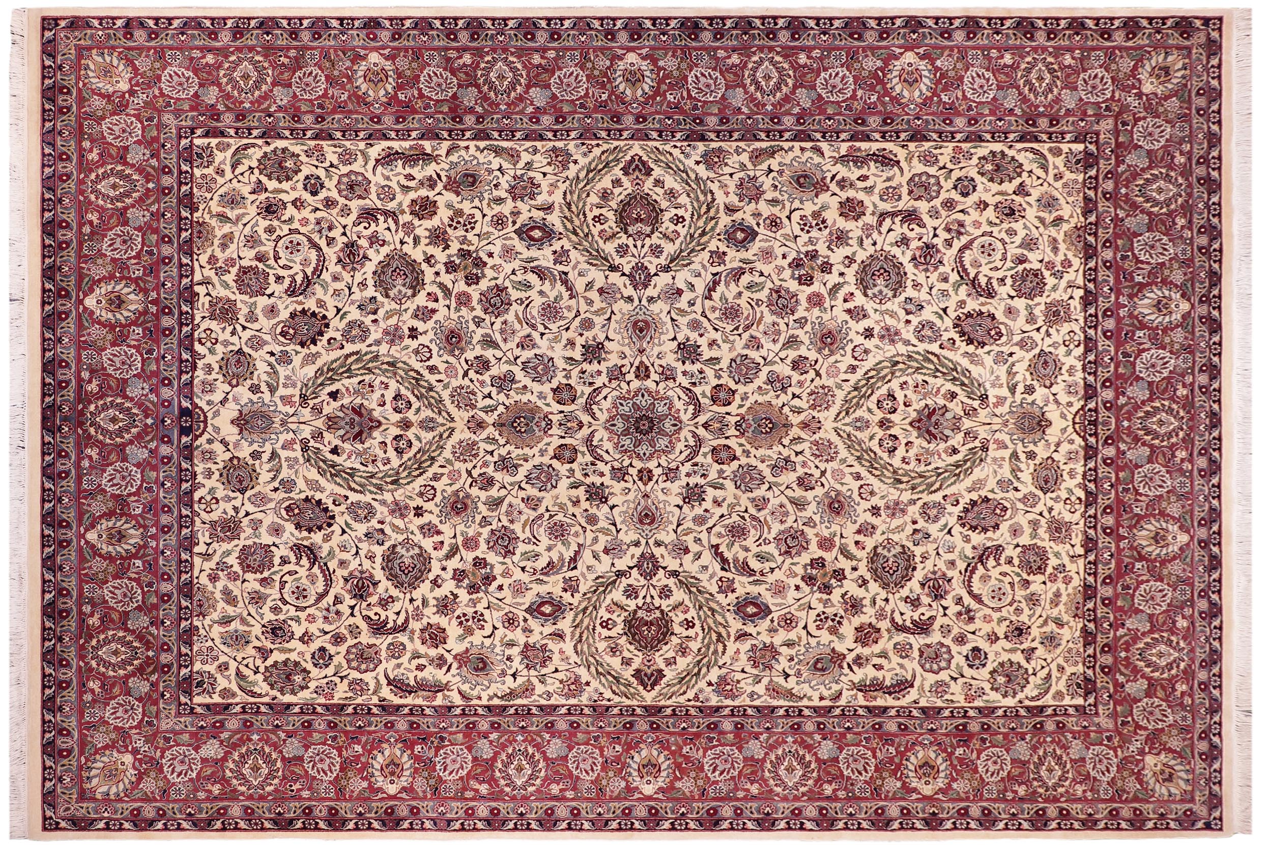 handmade Traditional Dabir Ivory Aubergine Hand Knotted RECTANGLE 100% WOOL area rug 9x13