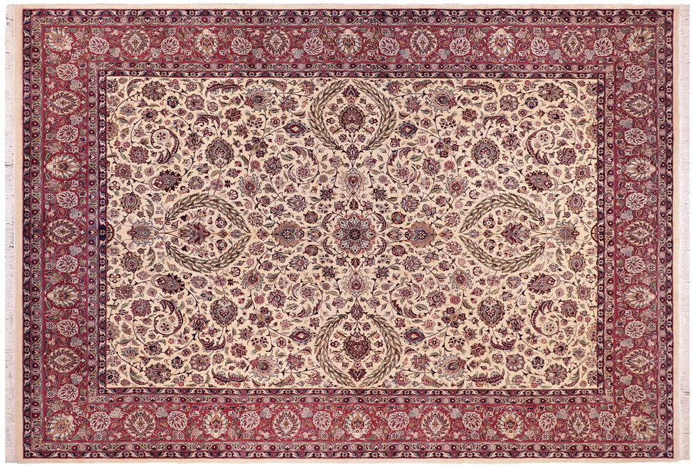 handmade Traditional Dabir Ivory Aubergine Hand Knotted RECTANGLE 100% WOOL area rug 9x13