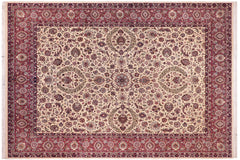handmade Traditional Dabir Ivory Aubergine Hand Knotted RECTANGLE 100% WOOL area rug 9x13