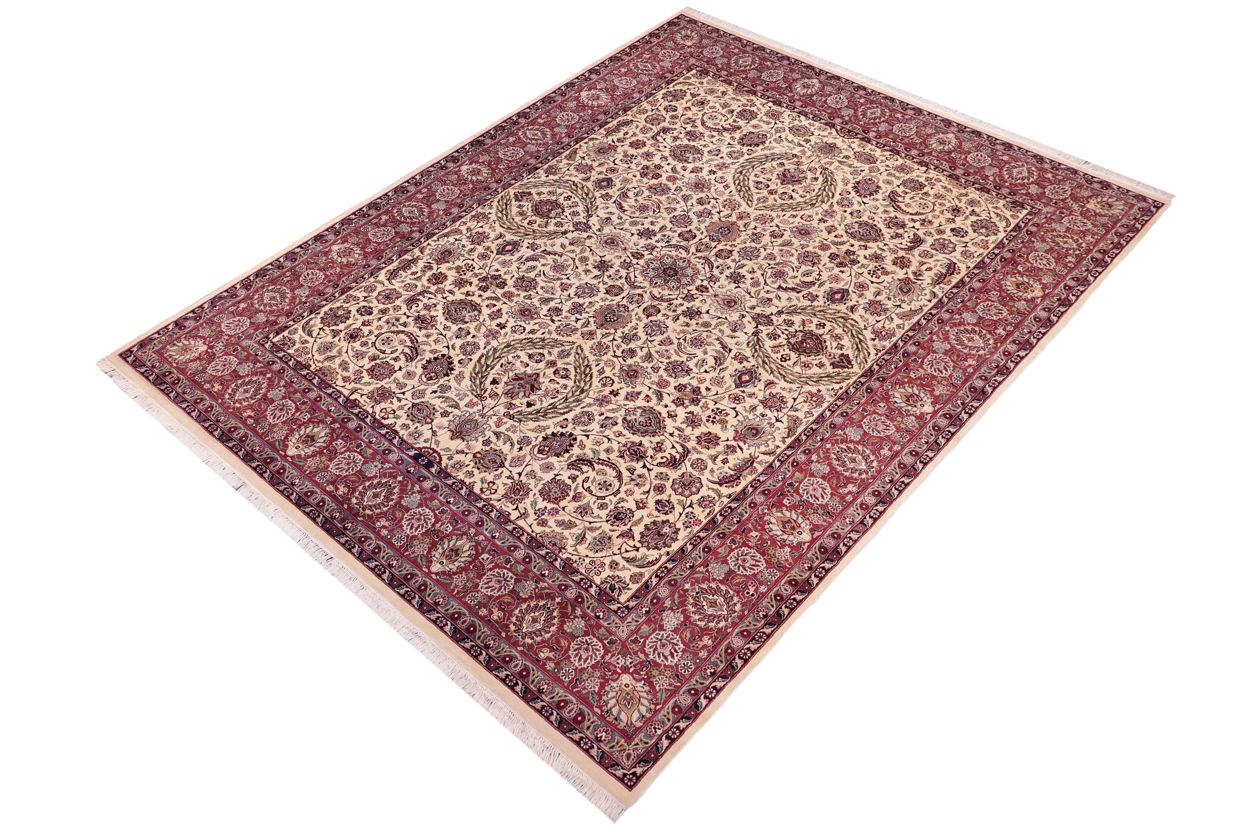 handmade Traditional Dabir Ivory Aubergine Hand Knotted RECTANGLE 100% WOOL area rug 9x13