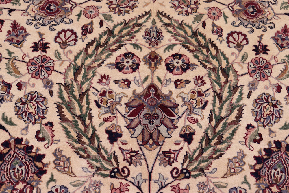 handmade Traditional Dabir Ivory Aubergine Hand Knotted RECTANGLE 100% WOOL area rug 9x13