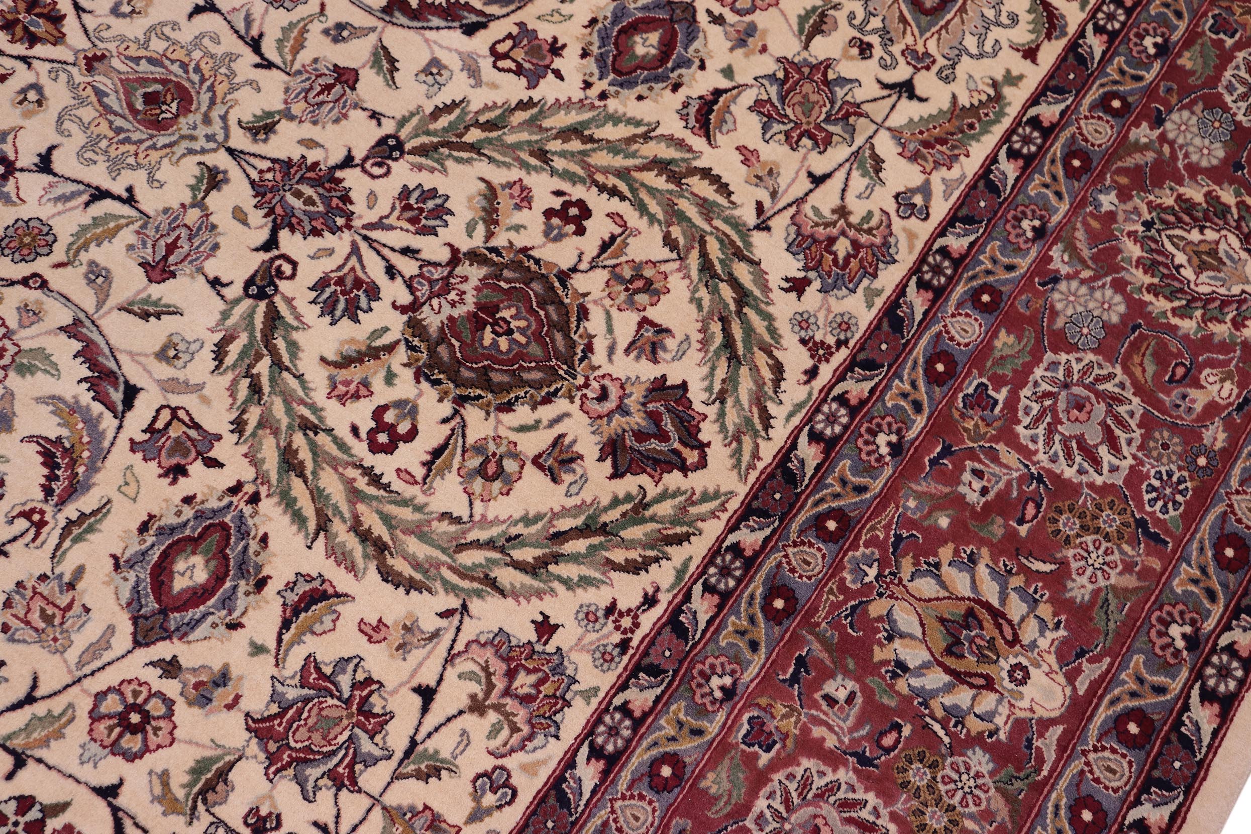 handmade Traditional Dabir Ivory Aubergine Hand Knotted RECTANGLE 100% WOOL area rug 9x13