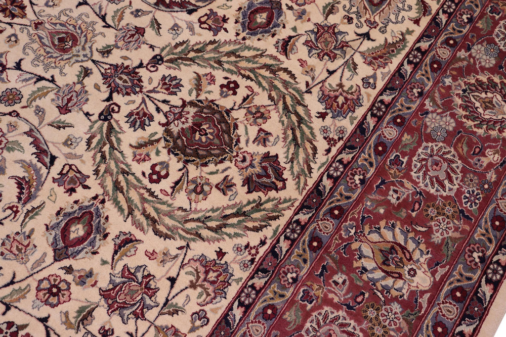 handmade Traditional Dabir Ivory Aubergine Hand Knotted RECTANGLE 100% WOOL area rug 9x13