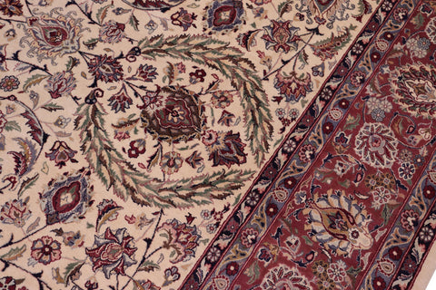 handmade Traditional Dabir Ivory Aubergine Hand Knotted RECTANGLE 100% WOOL area rug 9x13