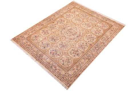 handmade Traditional Nazakat Beige Gold Hand Knotted RECTANGLE 100% WOOL area rug 9x12