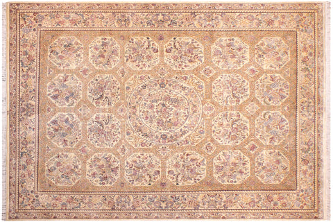 handmade Traditional Nazakat Beige Gold Hand Knotted RECTANGLE 100% WOOL area rug 9x12