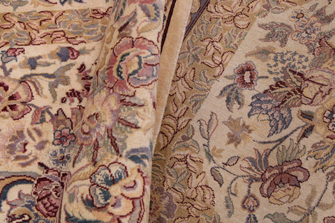 handmade Traditional Nazakat Beige Gold Hand Knotted RECTANGLE 100% WOOL area rug 9x12