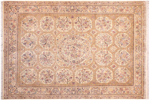 handmade Traditional Nazakat Beige Gold Hand Knotted RECTANGLE 100% WOOL area rug 9x12