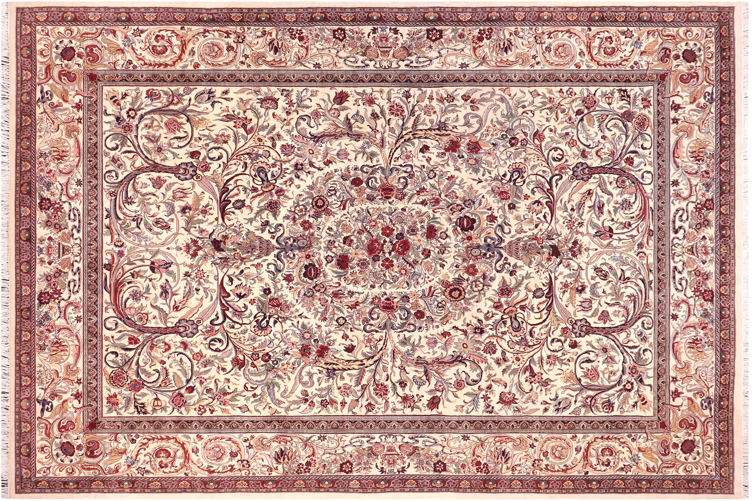 handmade Traditional Kala Bage Ivory Gold Hand Knotted RECTANGLE 100% WOOL area rug 9x12
